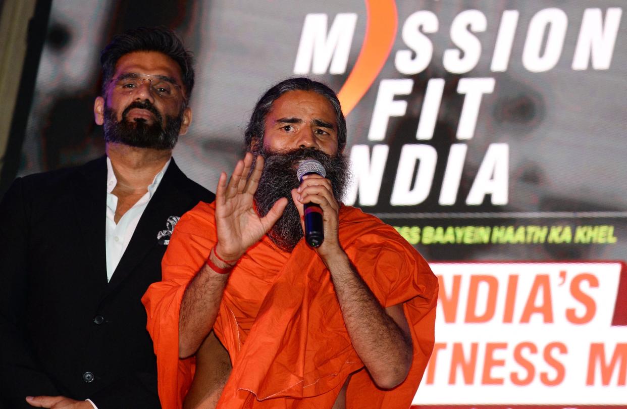 File image: Baba Ramdev, India’s most popular yoga guru, has angered doctors by claiming conventional medicine killed thousands of coronavirus patients (AFP via Getty Images)