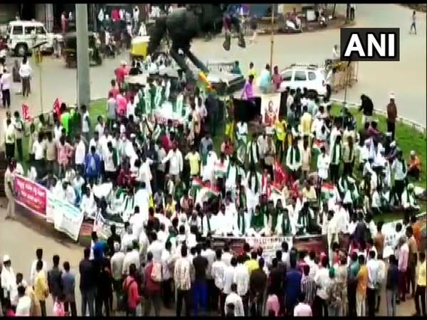 Protesters gathered at Chennamma Circle in Hubli, Karnataka (Photo/ANI)