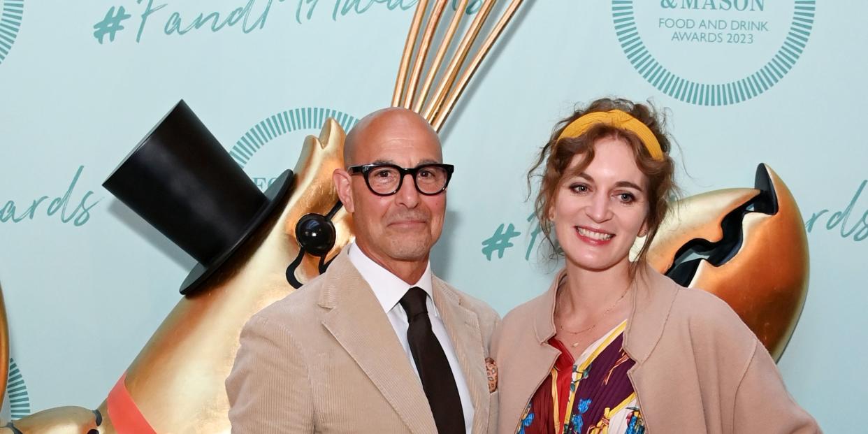 london, england may 11 stanley tucci and felicity blunt attend the fortnum mason food and drink awards 2023 at the royal exchange on may 11, 2023 in london, england photo by dave benettgetty images for fortnum mason