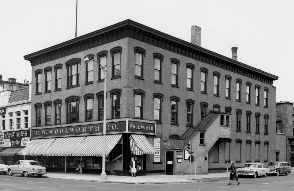 At one time, in 1909, in the upper floors, this building, seen in this 1950s photo, housed part of the Sheboygan State Business College. In later years the lower levels would house everything from a Woolworth store, a mens clothing store and a bank.  In 1954 the Business College was sold to the Mission House, now known as Lakeland University.