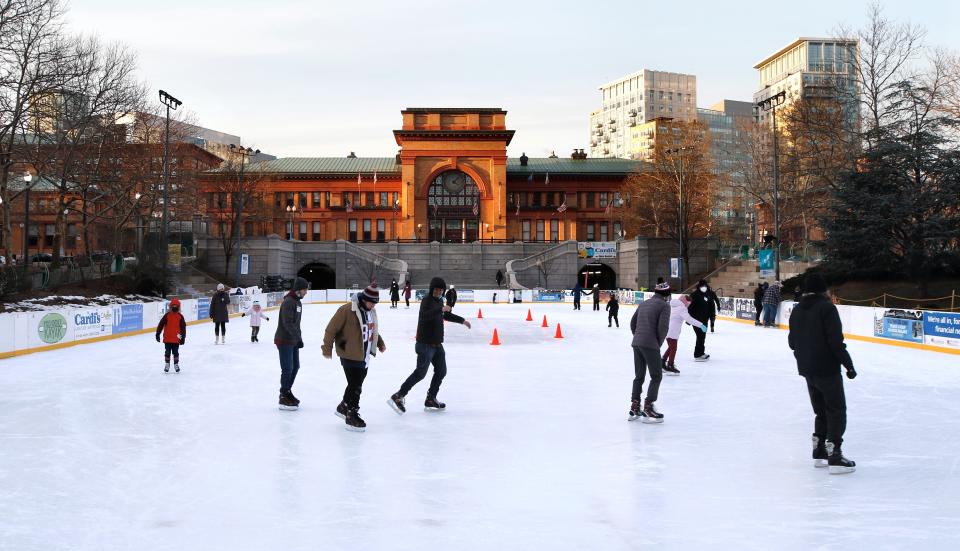 2022: Enjoying the cold on the Providence Ice Rink at the BankNewport City Center.