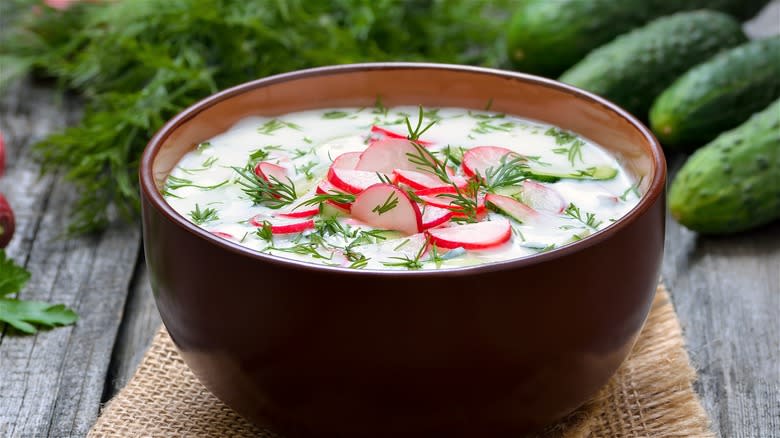 Soup garnished with radishes