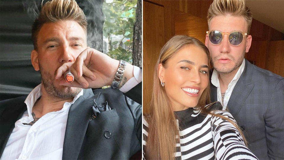 Nicklas Bendtner is pictured on the left alongside girlfriend, Philine Roepstorff.