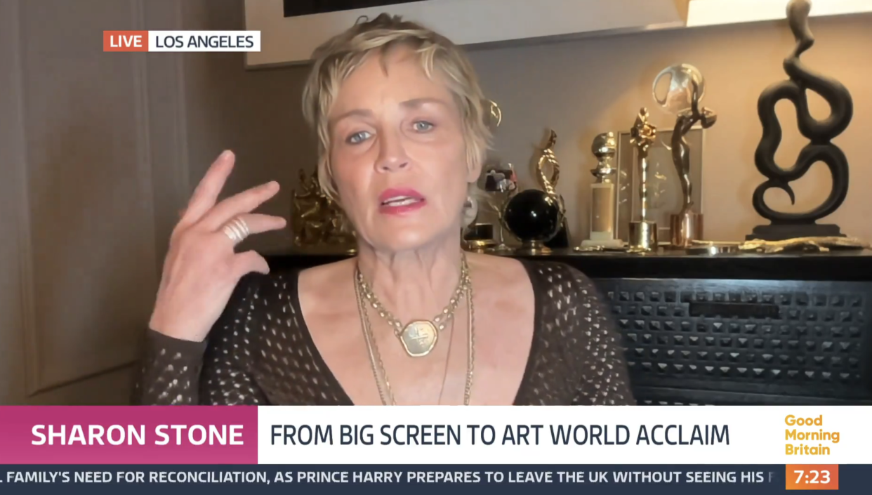 Sharon Stone appeared on Good Morning Britain. (ITV screengrab)
