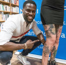 <p>If you ever want to impress the comedian, getting his face <a rel="nofollow noopener" href="https://www.instagram.com/p/BVi10x1D70u/" target="_blank" data-ylk="slk:tattooed;elm:context_link;itc:0;sec:content-canvas" class="link ">tattooed</a> on your body is one surefire way. “I love the s*** out of my fans…..,” Hart mused after meeting one at <a rel="nofollow" href="https://www.yahoo.com/celebrity/kevin-hart-loves-ladys-kevin-hart-tattoo-214201511.html" data-ylk="slk:a signing for his book;elm:context_link;itc:0;sec:content-canvas;outcm:mb_qualified_link;_E:mb_qualified_link;ct:story;" class="link  yahoo-link">a signing for his book</a>. (Photo: Kevin Hart via Instagram) </p>