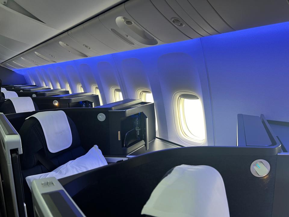 A view of the Club Suite seat along the fuselage.