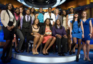 FILE - Prospective players for the 2012 WNBA basketball draft pose for a photograph at ESPN in Bristol, Conn., April 16, 2012. Everyone likes to look good for a big night on the town. Lots of people will be watching as the WNBA’s next players turn out dressed in their finest looks for Monday night's April 15, 2024, draft. (AP Photo/Jessica Hill, File)