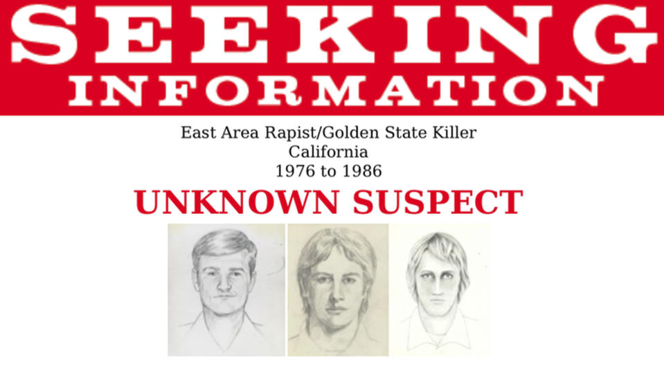 <em>Artist renderings of a serial killer and rapist, also known as the “East Area Rapist” and “Golden State Killer” from 1976 to 1986 (AP)</em>