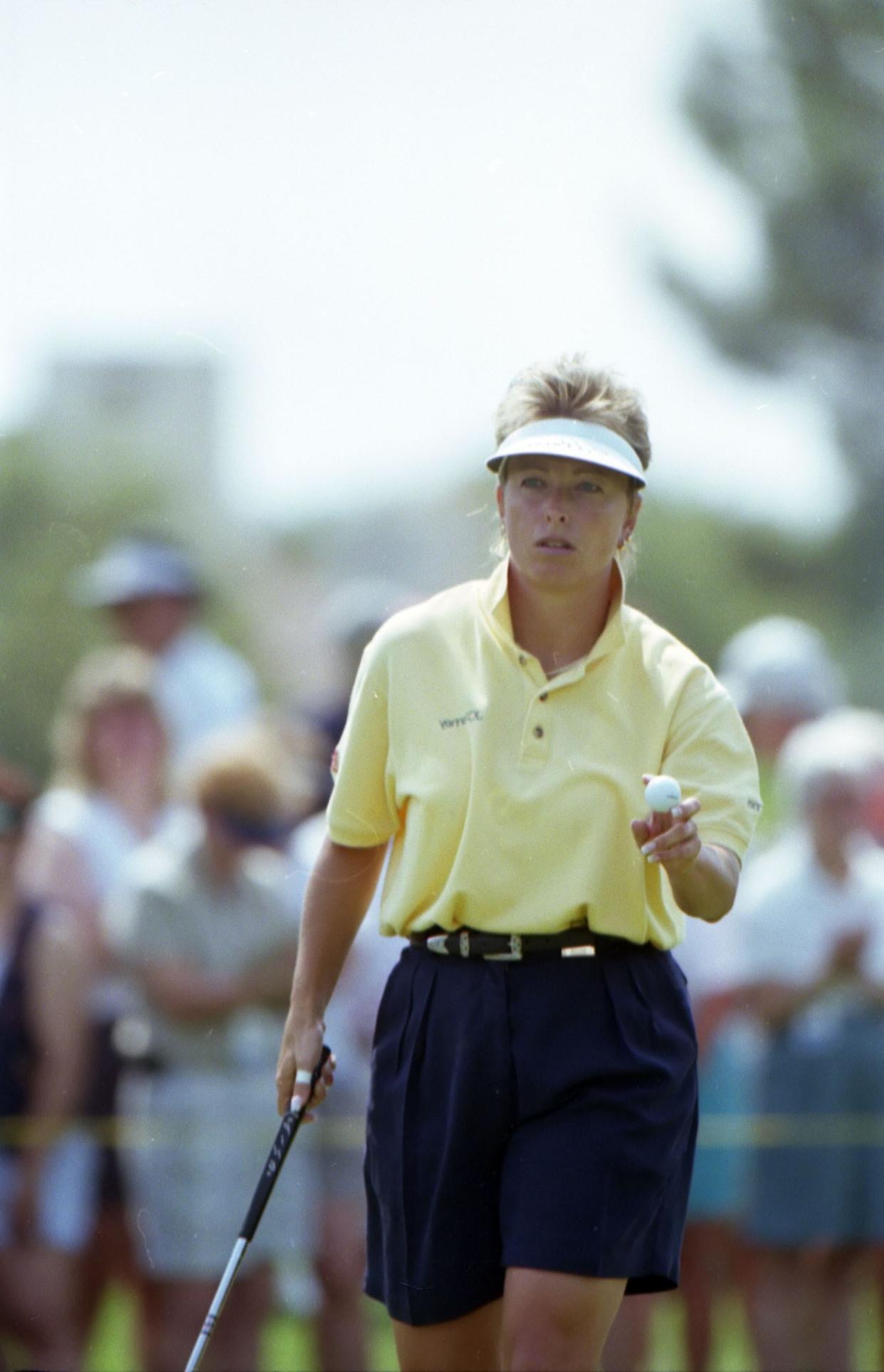 LPGA golfer Dottie Pepper at the 1999 Kraft Nabisco Championship. Pepper won the event that year with a tournament scoring record.