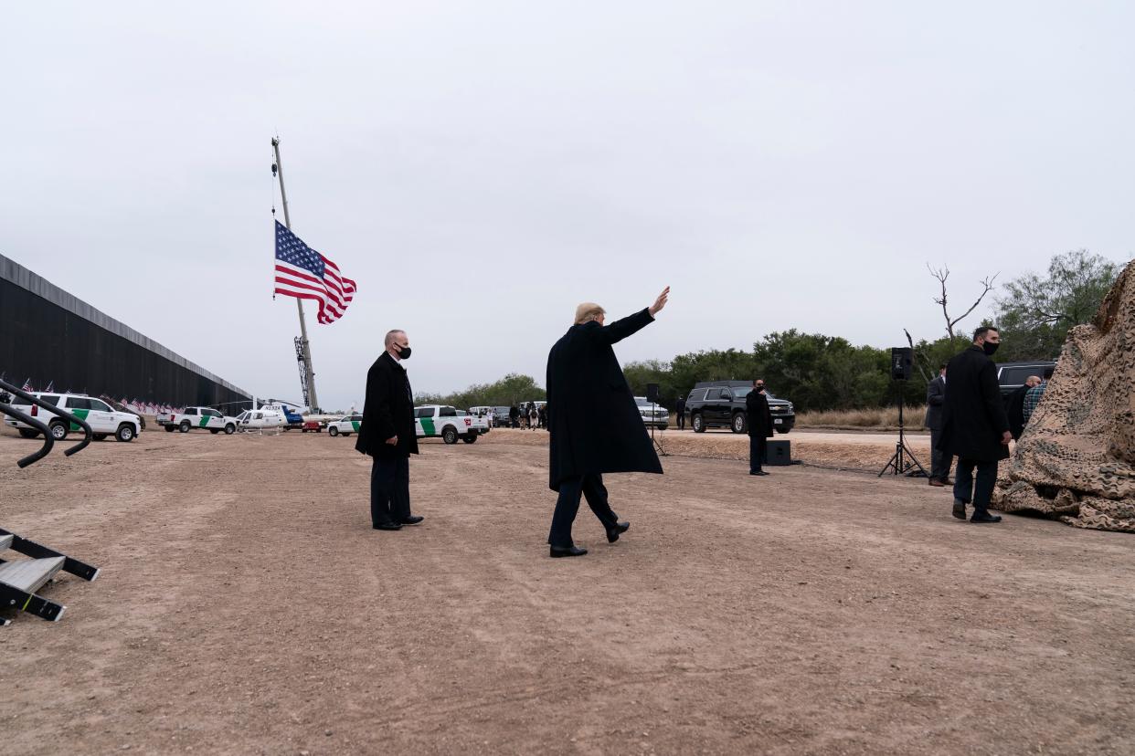 President Donald Trump departs after speaking near a section of the U.S.-Mexico border wall Tuesday in Alamo, Texas. (Photo: Alex Brandon/ASSOCIATED PRESS)
