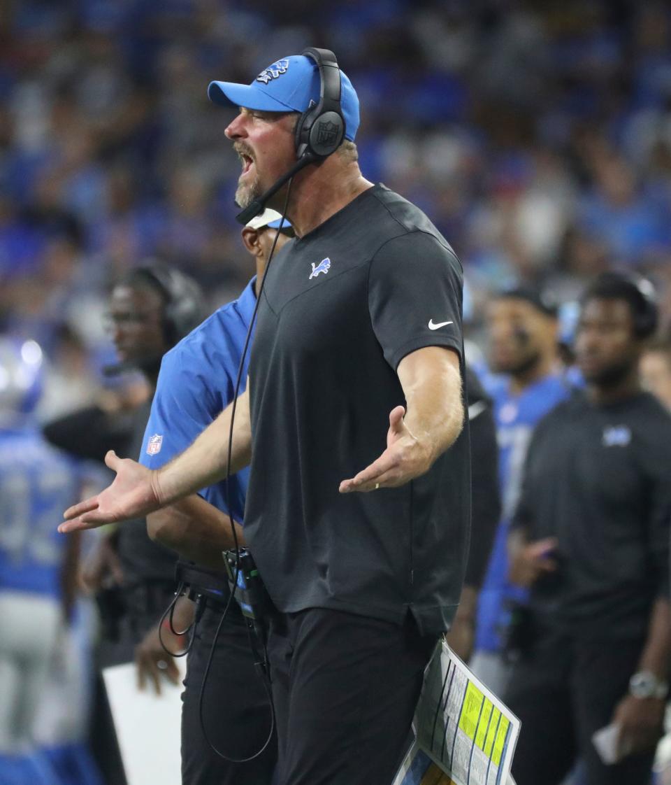 Detroit Lions coach Dan Campbell during the second half against the Philadelphia Eagles at Ford Field, Sept. 11, 2022.