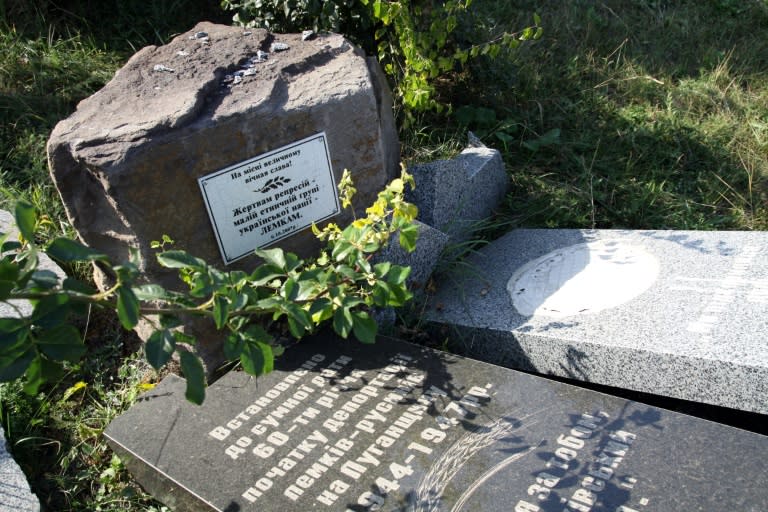 The ruined monument for the Lemkos people in the small village of Peremozhne, in the Lugansk region of Ukraine