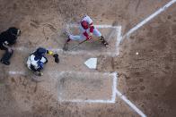 St. Louis Cardinals' Nolan Arenado hits a double during the sixth inning of a baseball game against the Milwaukee Brewers Thursday, June 23, 2022, in Milwaukee. (AP Photo/Morry Gash)