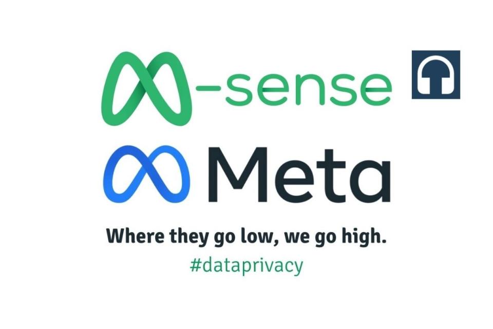 Das neue Logo des Facebook-Mutterkonzerns Meta neben dem Logo von M-Sense.