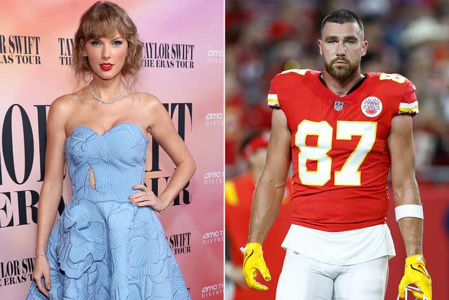 <p>John Shearer/Getty, Douglas P. DeFelice/Getty </p> Taylor Swift, Travis Kelce