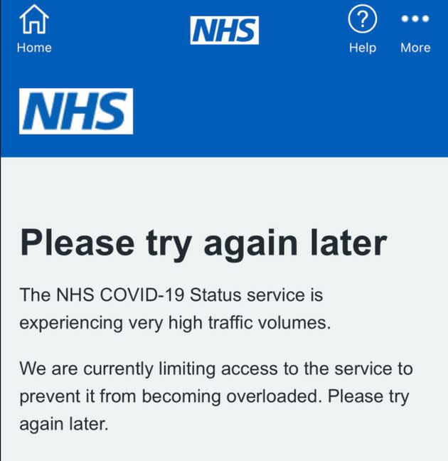 The NHS Covid App went down on Wednesday (Photo: Covid Pass App)