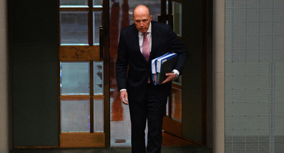 Mr Dutton arrives for Question Time on Tuesday. Source: AAP