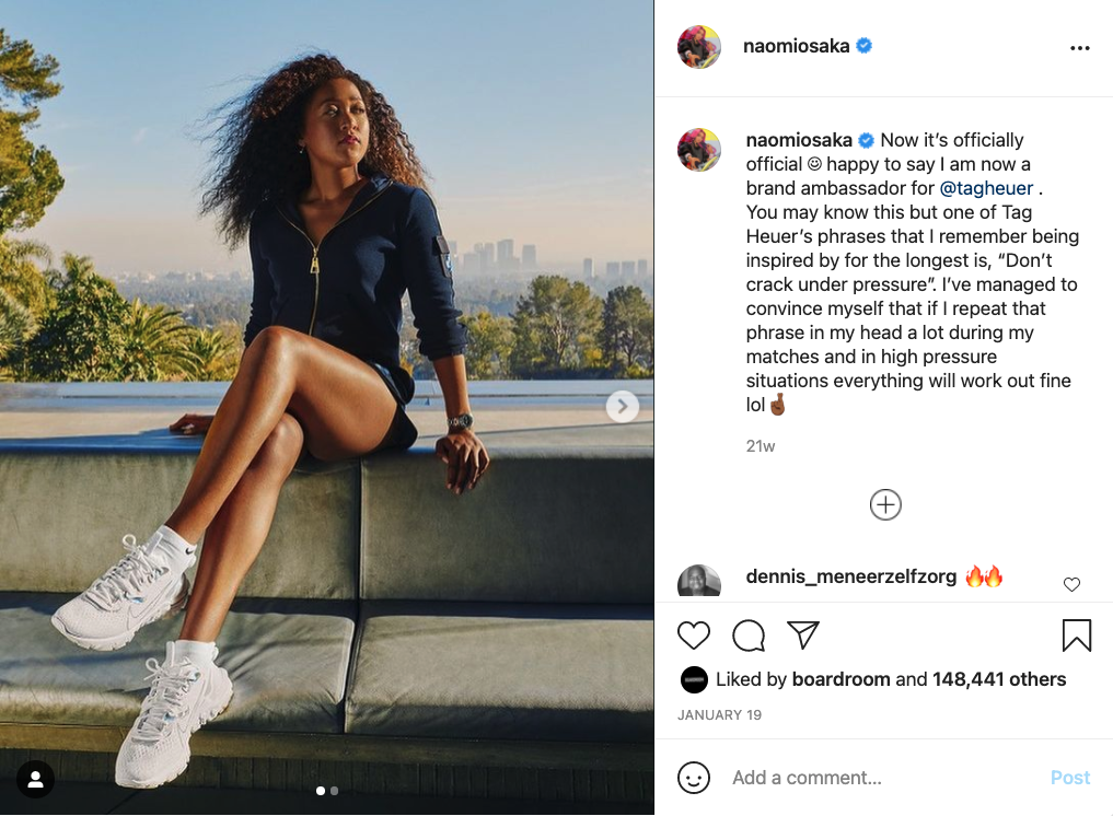 Naomi Osaka Instagram post for Tag Heuer.