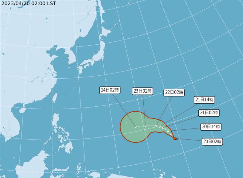 有一熱帶性低氣壓有發展成颱趨勢。（圖／中央氣象局）