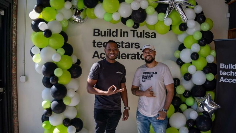 (Image: (L-R) SquadTrip co-founder Darrien Watson and Tre Baker, managing director of Build In Tulsa TechStars Accelerator / AP)