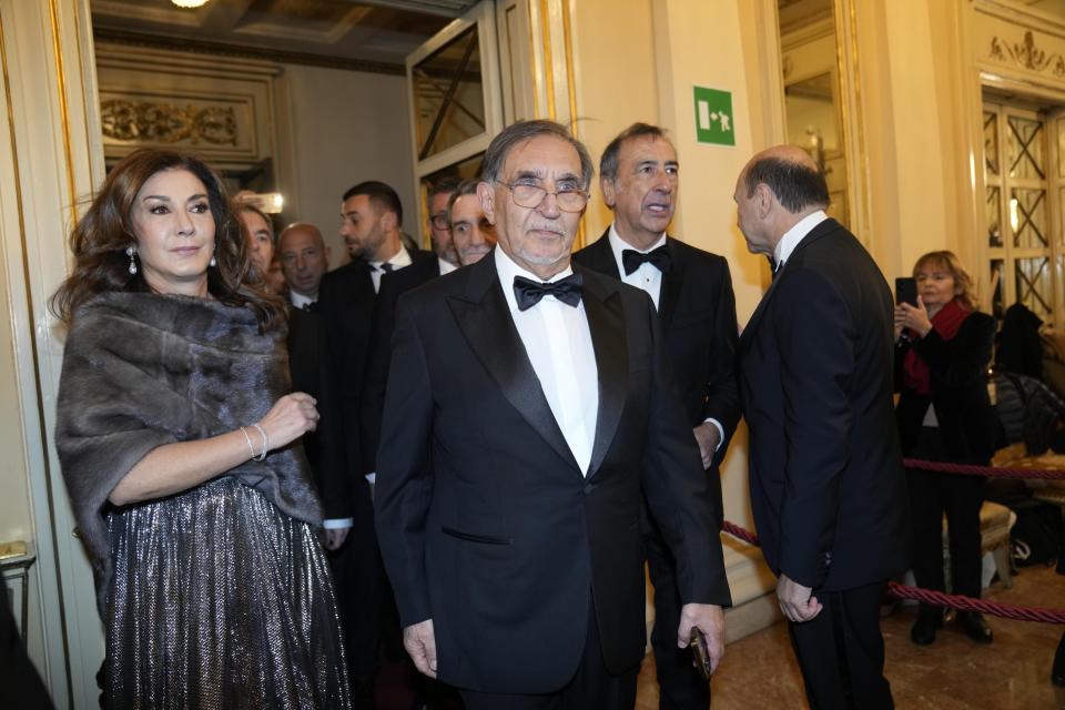 Italian Senate President Ignazio La Russa arrives to attend La Scala opera house's gala season opener, Giuseppe Verdi's opera 'Don Carlo' at the Milan La Scala theater, Italy, Thursday Dec. 7, 2023. The season-opener Thursday, held each year on the Milan feast day St. Ambrose, is considered one of the highlights of the European cultural calendar. (AP Photo/Luca Bruno)