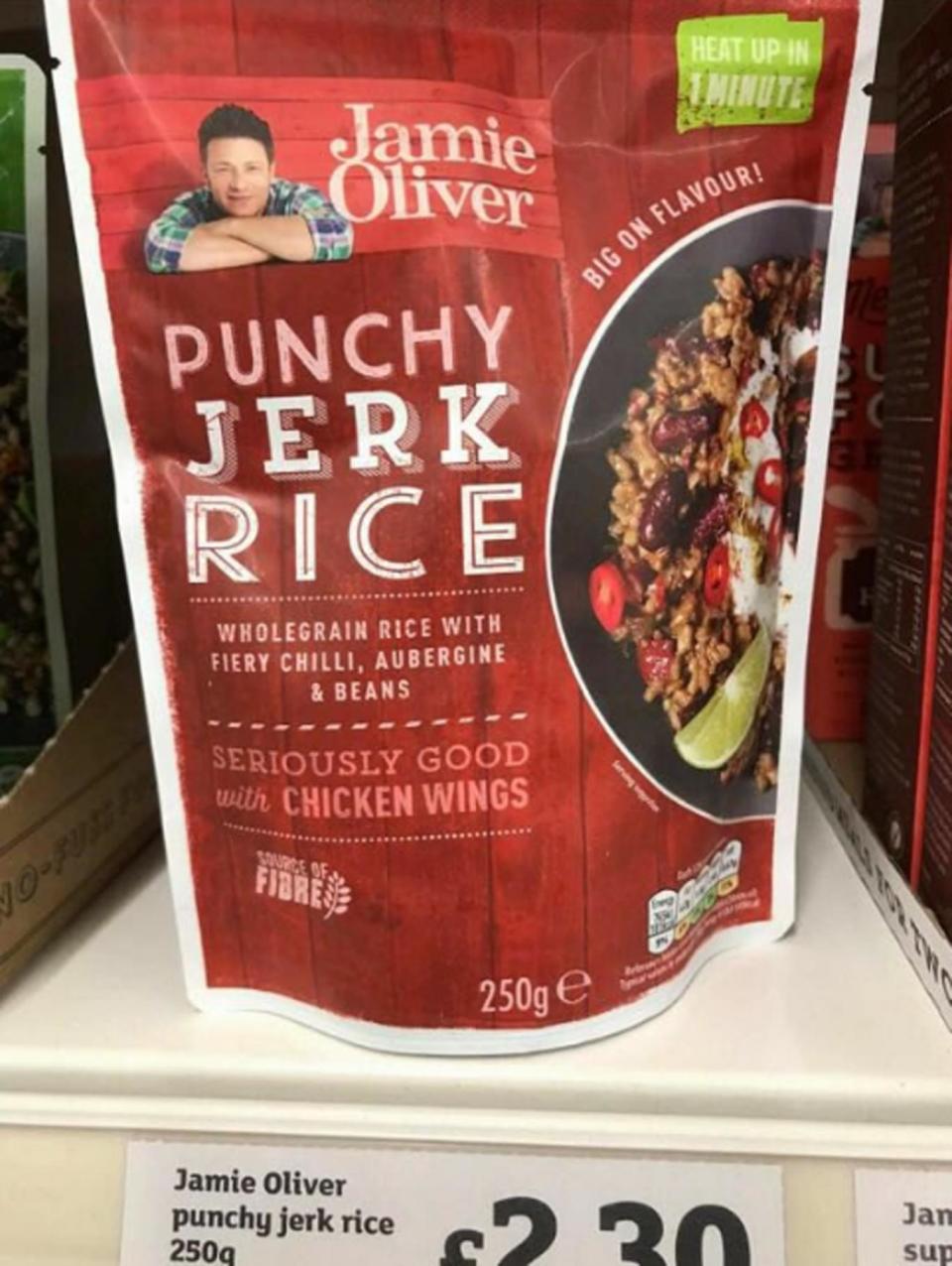 Row: Jamie Oliver's jerk rice product (Twitter)