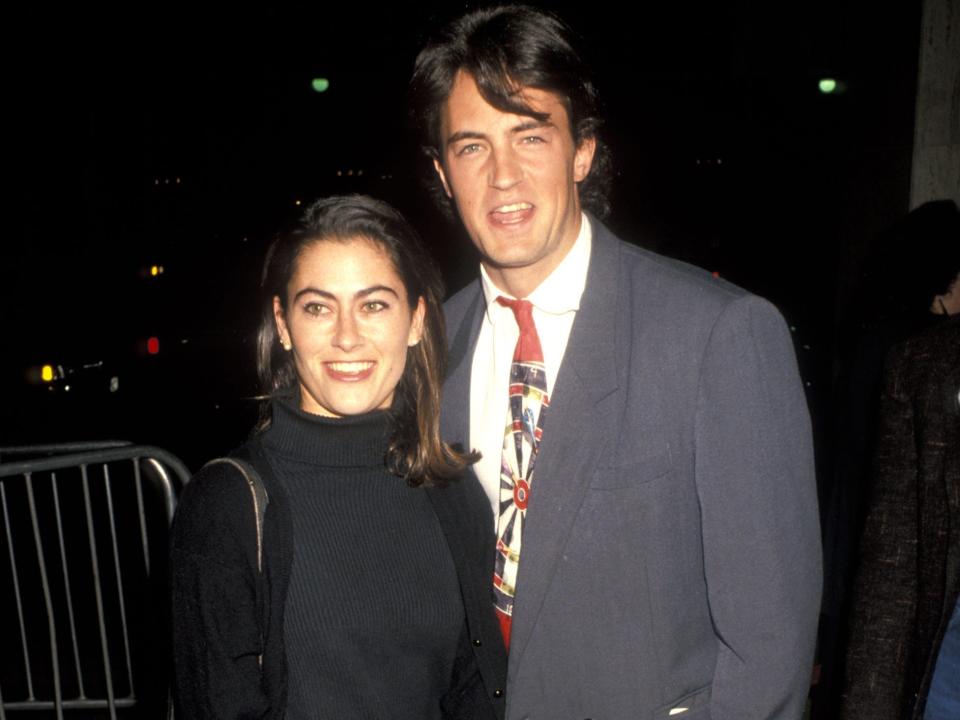 Roxanne Zahl and Matthew Perry at the premiere of "Crash Action" in Los Angeles in 1991.