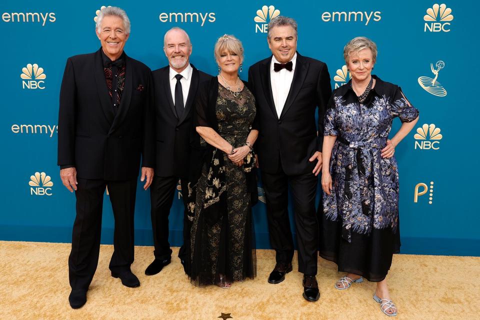 Barry Williams, Mike Lookinland, Susan Olsen, Christopher Knight, and Eve Plumb attend the 74th Primetime Emmys at Microsoft Theater on September 12, 2022 in Los Angeles, California.