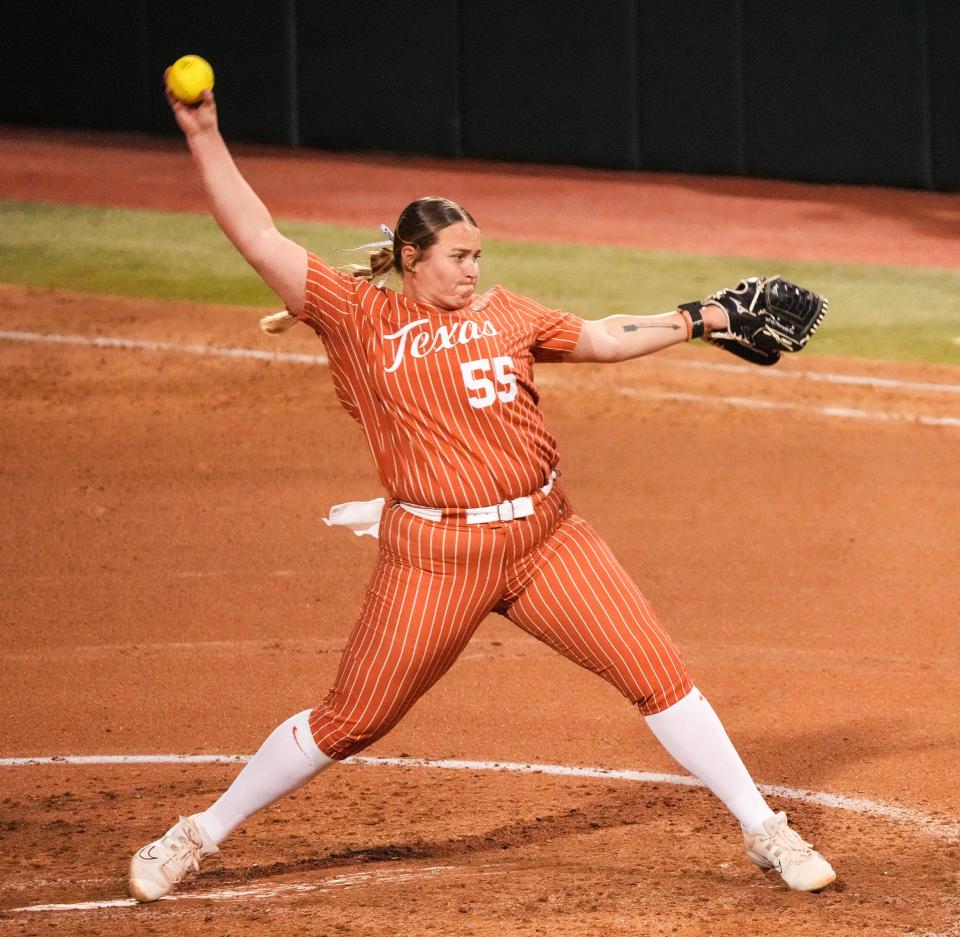 Texas pitcher Mac Morgan could see lots of action this weekend as No. 5 Texas hosts No. 1 Oklahoma in a three-game series beginning Friday. "Obviously, OU is good, but we've played a lot of good teams this year,” she said. “And I think we're more prepared than we were last year with this team.”