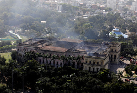 FILE PHOTO: An aerial view of the National Museum of Brazil after a fire burnt it in Rio de Janeiro, Brazil September 3, 2018. REUTERS/Ricardo Moraes/File Photo