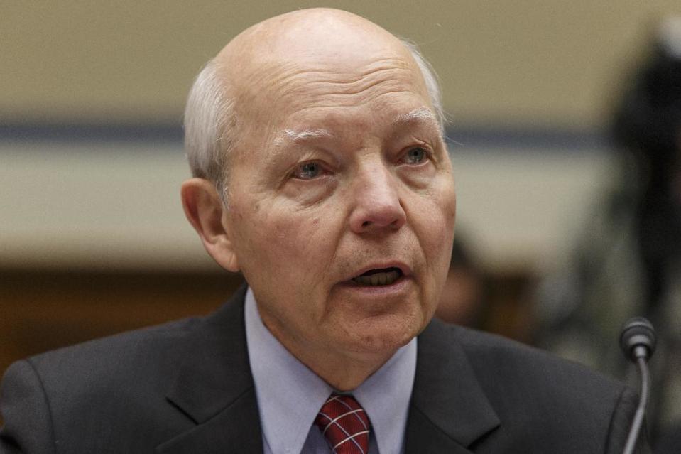 FILE - This March 26, 2014 file photo shows Internal Revenue Service (IRS) Commissioner John Koskinen testifying on Capitol Hill in Washington. As millions of Americans race to meet Tuesday’s tax deadline, their chances of getting audited are lower than they have been in years. Budget cuts and new responsibilities are straining the Internal Revenue Service’s ability to police tax returns. This year, the IRS will have fewer agents auditing returns than at any time since at least the 1980s.Taxpayer services are suffering, too, with millions of phone calls to the IRS going unanswered. (AP Photo/J. Scott Applewhite, File)