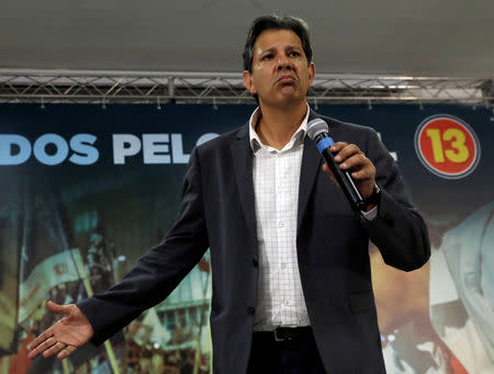 Fernando Haddad, presidential candidate of Brazil's leftist Workers' Party (PT), attends a news conference in Sao Paulo, Brazil October 18, 2018. REUTERS/Paulo Whitaker