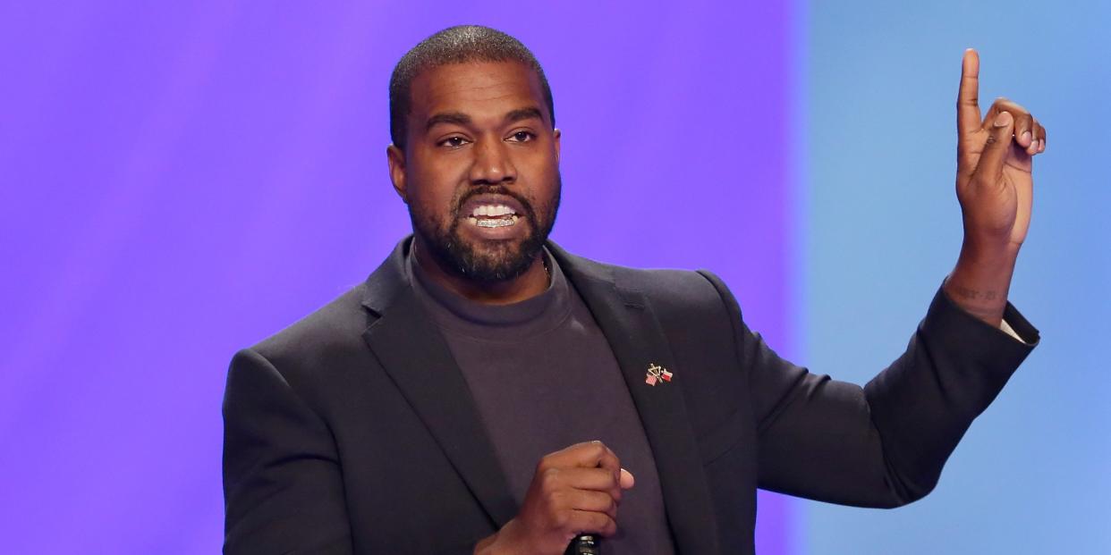 FILE - Kanye West answers questions during a service at Lakewood Church Sunday, Nov. 17, 2019, in Houston. West says he is no longer a Trump supporter. The rapper, who once praised President Donald Trump, tells Forbes in a story published Wednesday that he is “taking the red hat off” — a reference to Trump’s trademark red “Make America Great Again” cap. West also insisted that his weekend announcement that he’s running for President was not a stunt to drum up interest in an upcoming album. (AP Photo/Michael Wyke, File)