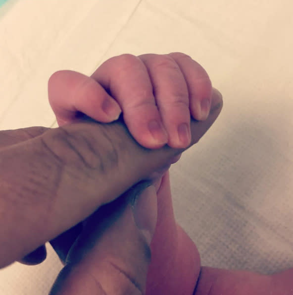 <p>The couple announced the birth of their second child in March 2017 with this sweet Instagram <a rel="nofollow noopener" href="https://www.instagram.com/p/BRmtsDjDCb4/?taken-by=chadmurray15" target="_blank" data-ylk="slk:photo;elm:context_link;itc:0;sec:content-canvas" class="link ">photo</a>. "Don’t worry little girl you can hold on as tight as you want for as long as you want, I’m already yours & I’ll never let go,” Murray wrote. “I’ve now two incredible women in my life. My son & I are two lucky guys.” Murray and Roemer previously welcomed a son in 2015.</p>