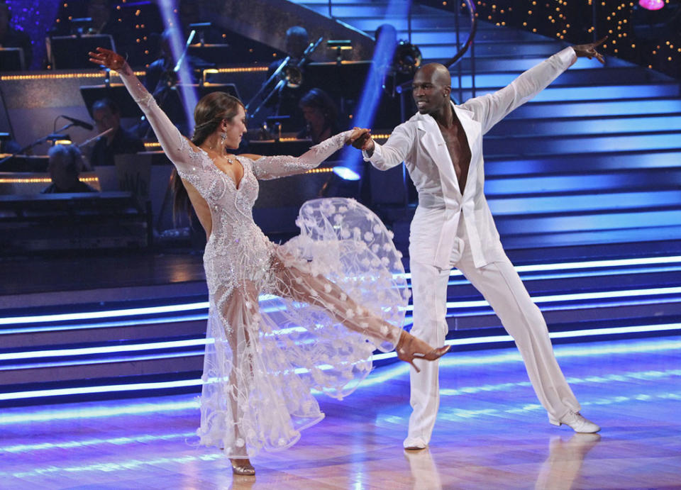 Cheryl Burke and Chad Ochocinco perform a dance on the 10th season of Dancing with the Stars.