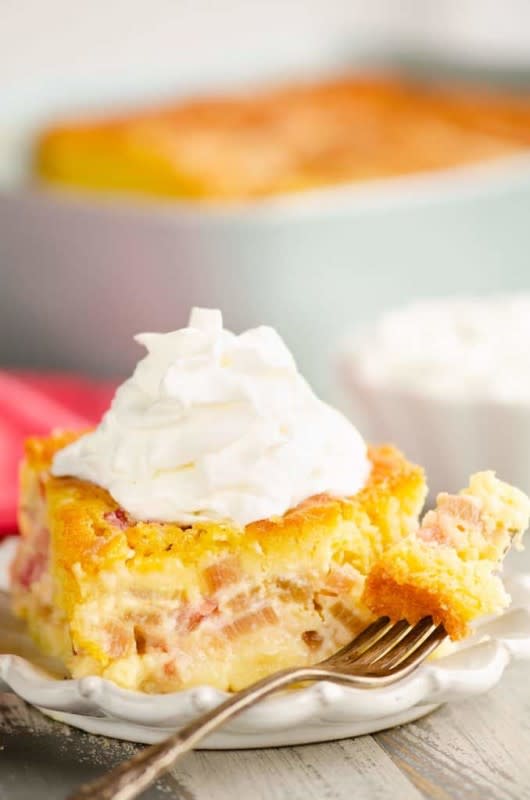 <p>The Creative Bite</p><p>A box cake mix makes this simple dessert even easier.</p><p><strong>Get the recipe:<a href="https://www.thecreativebite.com/easy-rhubarb-custard-cake/" rel="nofollow noopener" target="_blank" data-ylk="slk:Rhubarb Custard Cake;elm:context_link;itc:0;sec:content-canvas" class="link rapid-noclick-resp"> Rhubarb Custard Cake</a></strong></p>