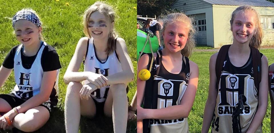 Avery Byard, left in both photos, and Riley Lutz have been playing lacrosse together as teammates and friends for almost a decade.