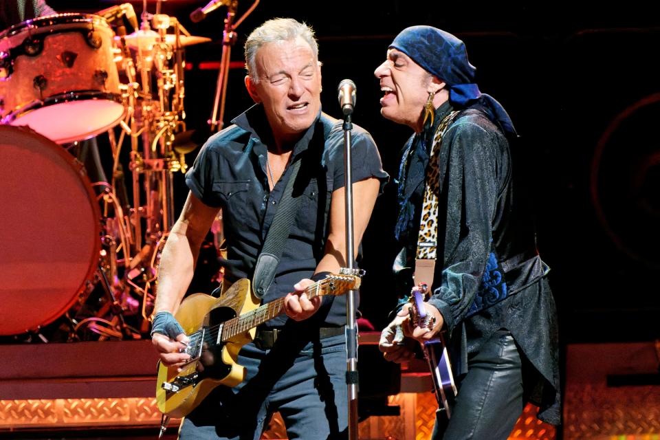 Bruce Springsteen, left, and E Street Band member Steven Van Zandt perform on Tuesday, March 7, 2023, at the Fiserv Forum in Milwaukee.