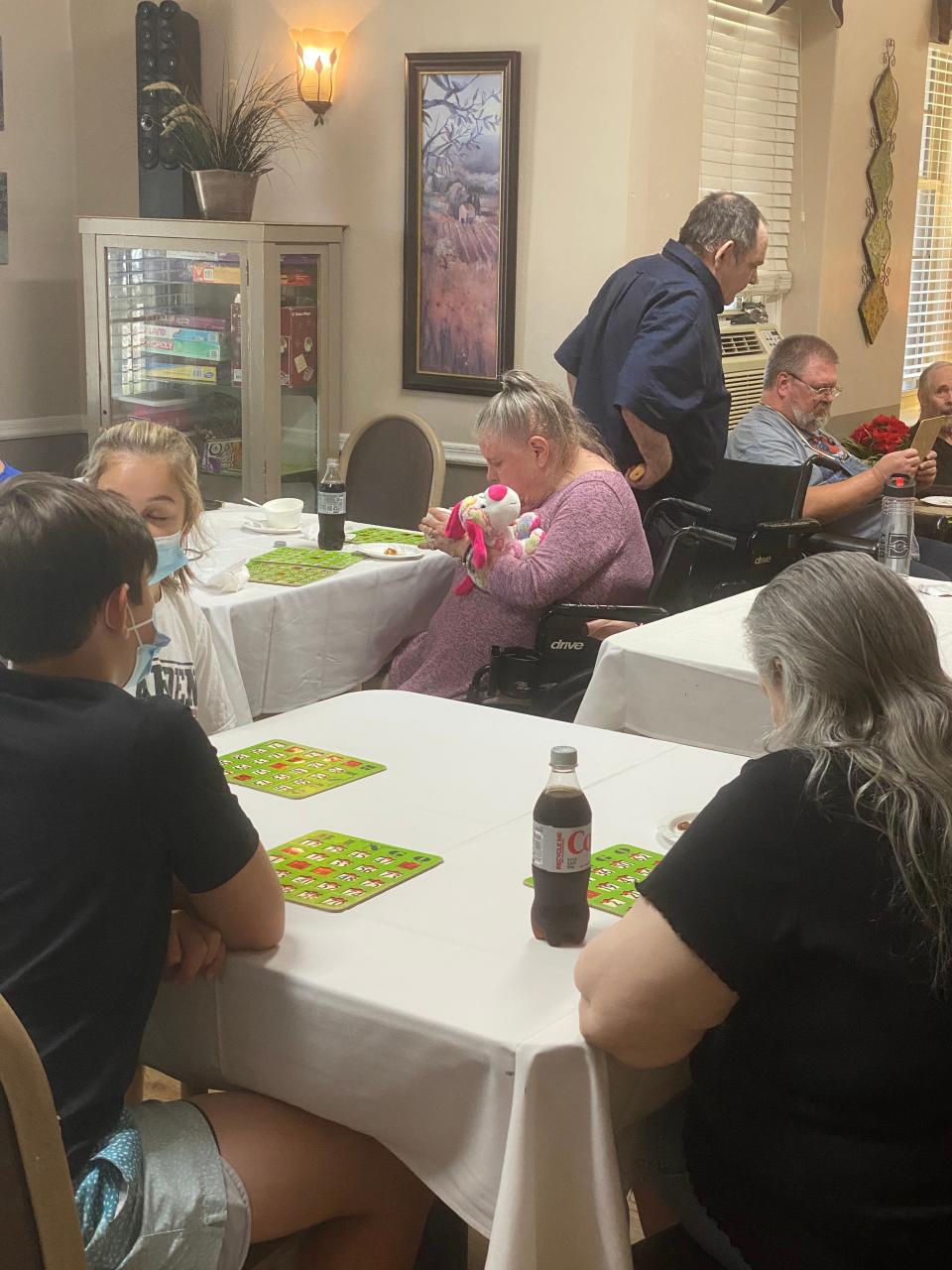 Bingo with the residents of Serene Manor Medical Center was a rousing success.