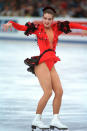 <p>It was the “Battle of the Carmens” at the Calgary Olympics and that showed in the skating costumes as well. German skater Katerina Witt won the gold medal and did so in a black and red flamenco-inspired dress complete with ruffles and extra frilly sleeves. </p>