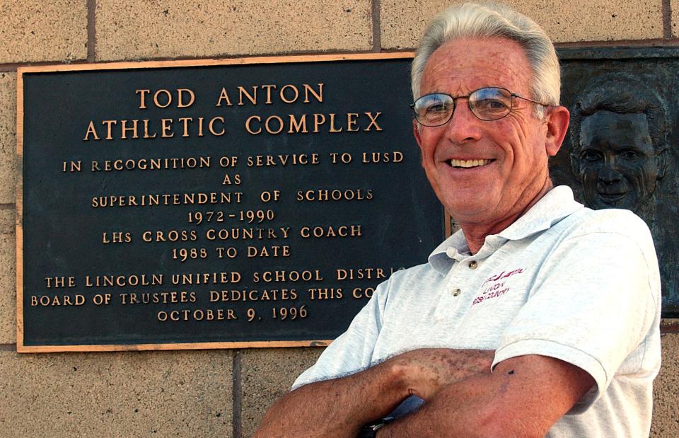 Tod Anton, seen here on Oct. 21, 2003, was superintendent of the Lincoln Unified School District for 18 years and long time Lincoln High School cross country coach.