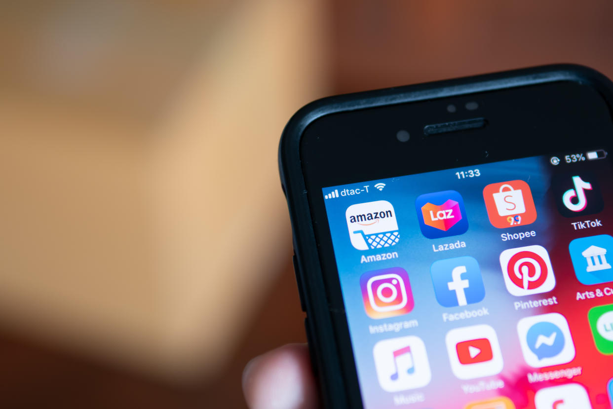 Amazon Prime Day 2022 is in July. This image shows a iPhone 7 showing its screen with Amazon and other application icons. Photo by Getty Images.