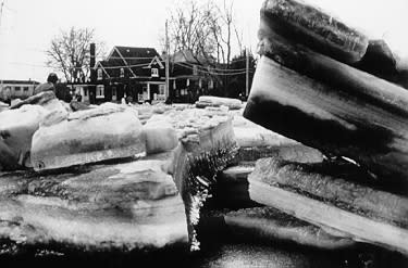 <b>1986 flooding of the Winisk River (Northern Ontario)</b> <br> <b>Financial cost:</b> Unknown <br><br> An entire community in Northern Ontario was washed away by massive ice chunks from the Winisk River on May 16. About 118 residents were forced to move 30 kilometres inland from Hudson Bay after only two buildings remained when flood levels came down. <br> <br> Image: Ice chunks collecting on the Winisk.
