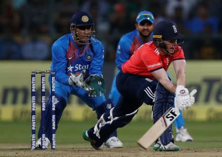 Cricket - India v England - Third T20 International - M Chinnaswamy Stadium, Bengaluru, India - 01/02/17. England's captain Eoin Morgan plays a shot. REUTERS/Danish Siddiqui