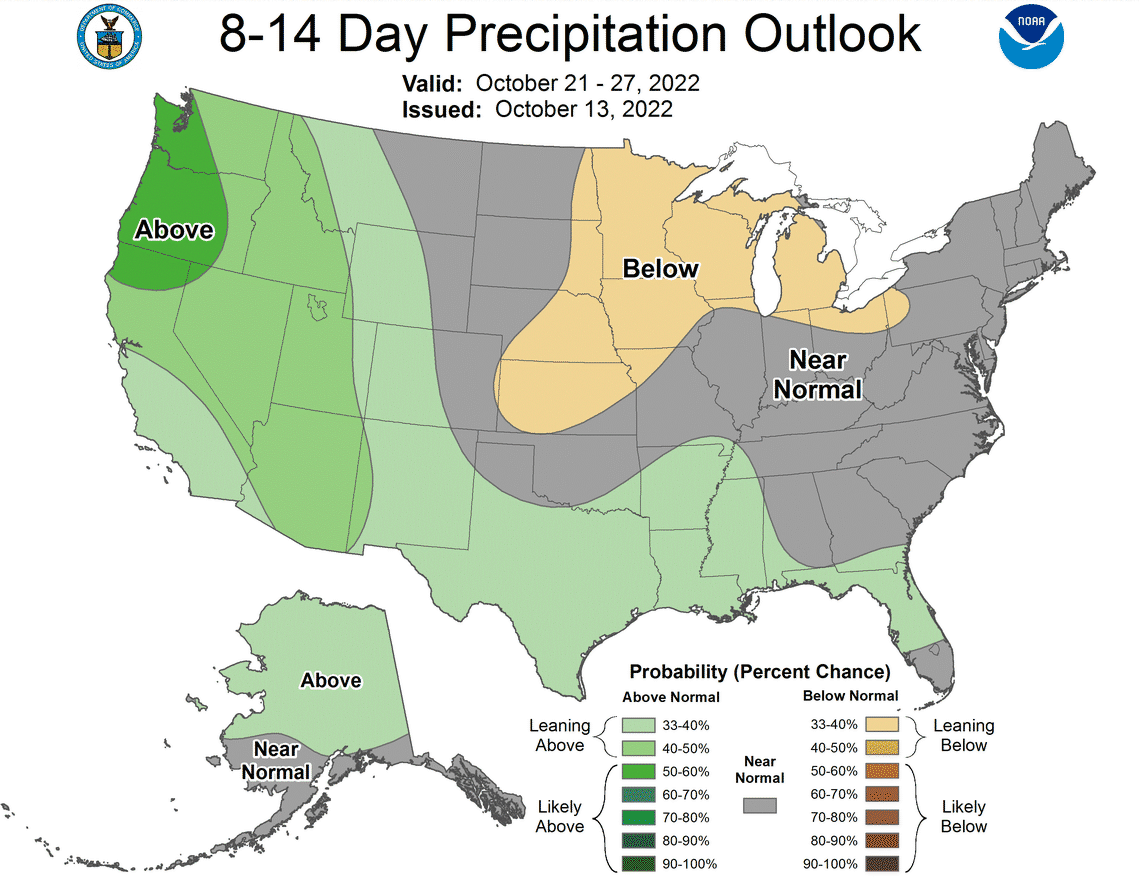 The Climate Prediction Center forecasts that Boise is leaning above-average for the chance for precipitation between Oct. 21-27.