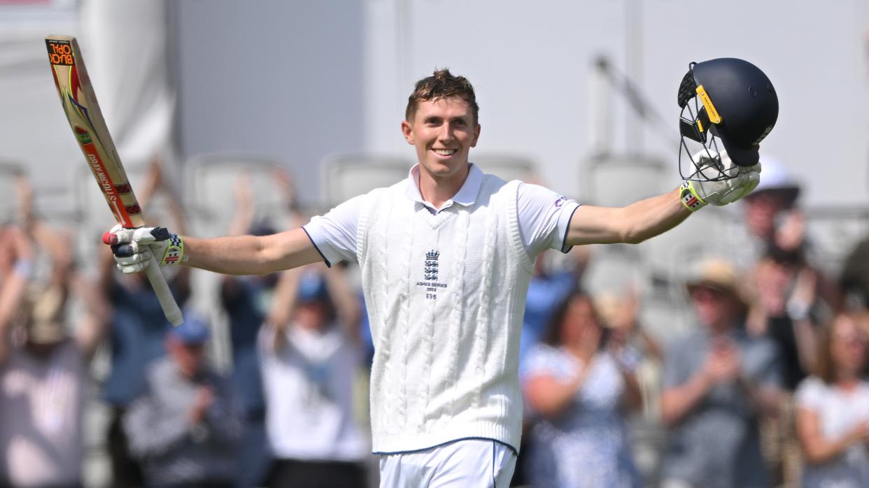  England batsman Zak Crawley raises his hands in celebration of his century – can he do it again when the Ashes live stream between England and Australia gets underway? 