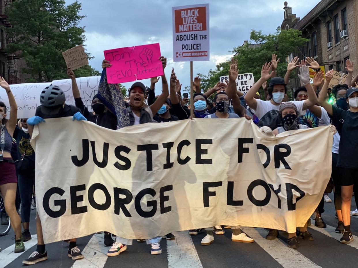 Protesters march through Brooklyn on Saturday, May 30, in response to the killing of George Floyd: Richard Hall / The Independent