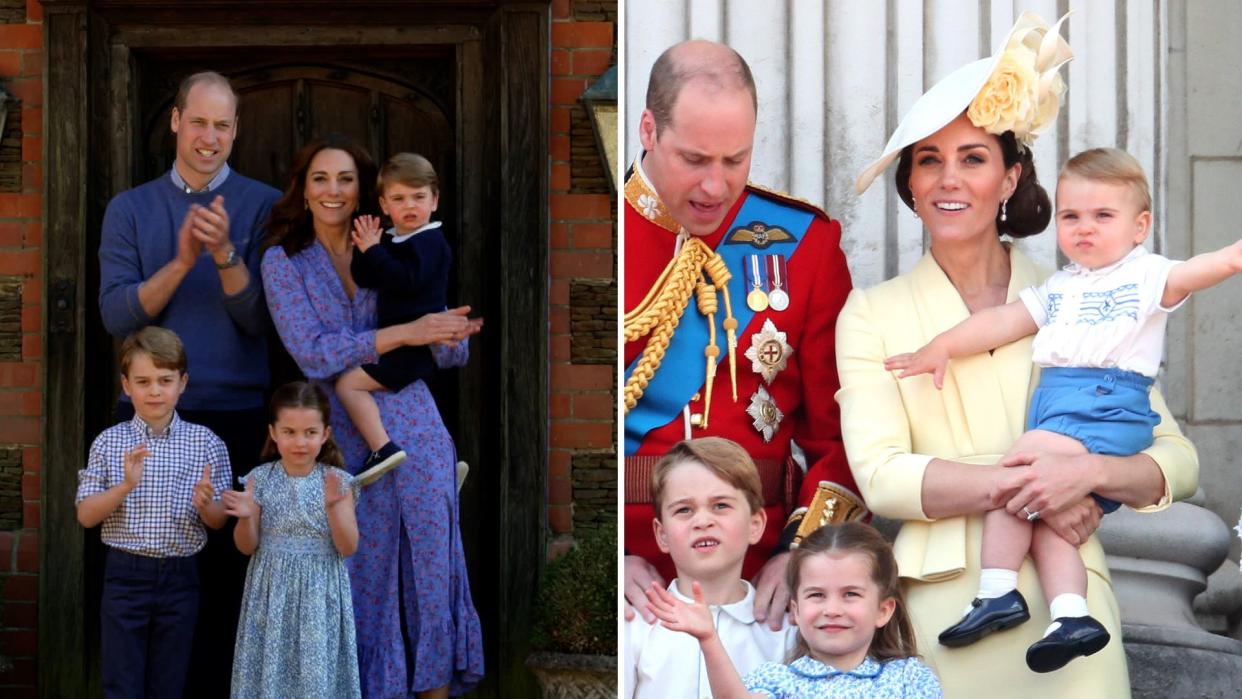  Two photos of the Wales family, Prince William, Kate Middleton, Prince George, Princess Charlotte and Prince Louis. 