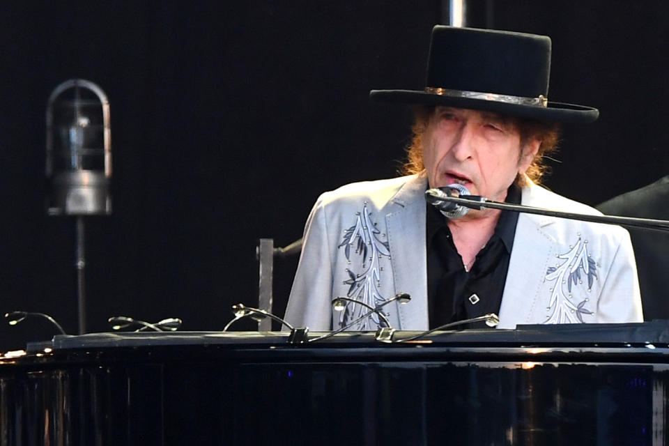 LONDON, ENGLAND - JULY 12: Bob Dylan performs as part of a historic double bill with Neil Young at Hyde Park on July 12, 2019 in London, England. (Photo by Dave J Hogan/Getty Images)