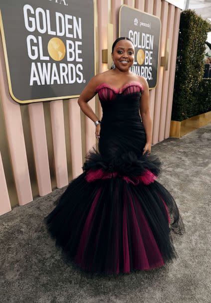 PHOTO: Quinta Brunson arrives at the 80th Annual Golden Globe Awards held at the Beverly Hilton Hotel on Jan. 10, 2023, in Beverly Hills, Calif. (Todd Williamson/NBC via Getty Images)